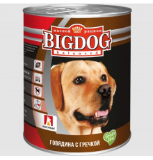 Корм консервированный для собак BIGDOG говядина с гречкой, Россия, 850г