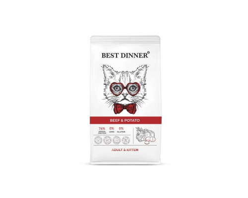 Корм сухой для взрослых кошек и котят с 1 месяца BEST DINNER Adult&Kitten с говядиной и картофелем, полнорационный, Россия, 400г