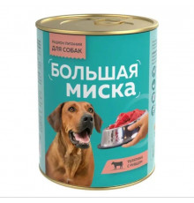 Корм консервированный для собак БОЛЬШАЯ МИСКА телятина с рубцом, неполнорационный, Россия, 970г