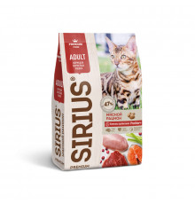 Корм сухой для взрослых кошек SIRIUS Adult Мясной рацион, полнорационный, Россия, 400г