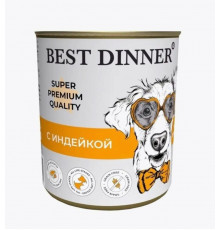 Корм консервированный для взрослых собак и щенков с 6 месяцев BEST DINNER с индейкой, Россия, 340г