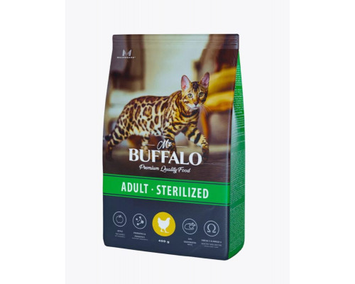 Корм сухой для стерилизованных котов и кошек Mr.BUFFALO Adult-Sterilized с курицей, полнорационный, Россия, 400г