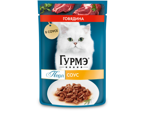 Корм консервированный для взрослых кошек ГУРМЭ ПЕРЛ Нежное филе говядины в соусе, полнорационный, Россия, 75г