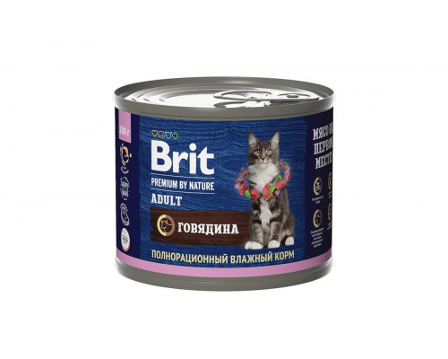 Корм консервированный для кошек BRIT Premium говядина, полнорационный, Россия, 200г