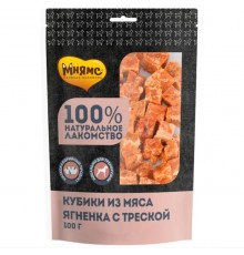 Лакомство для собак МНЯМС Кубики из мяса ягненка с треской, Россия, 100г