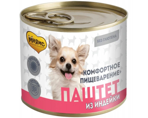Корм консервированный для собак МНЯМС Комфортное пищеварение, паштет из индейки, для всех пород, полнорационный, Россия, 200г