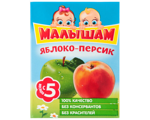 Нектар МАЛЫШАМ Яблоко-персик, неосветленный, с 5 месяцев, Россия, 200мл
