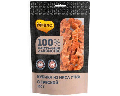 Лакомство для собак МНЯМС Кубики из мяса утки с треской, Россия, 100г