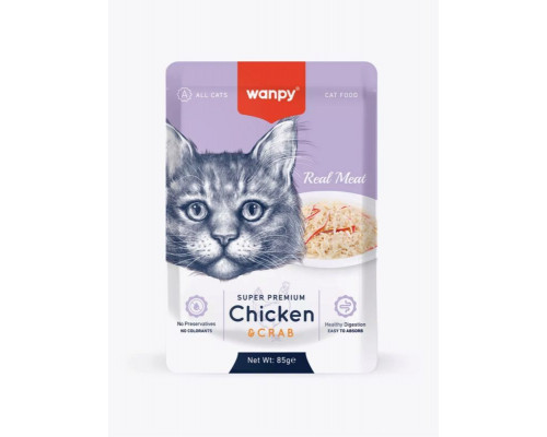 Корм консервированный для кошек WANPY курица с крабом, дополнительный, Китай, 85г