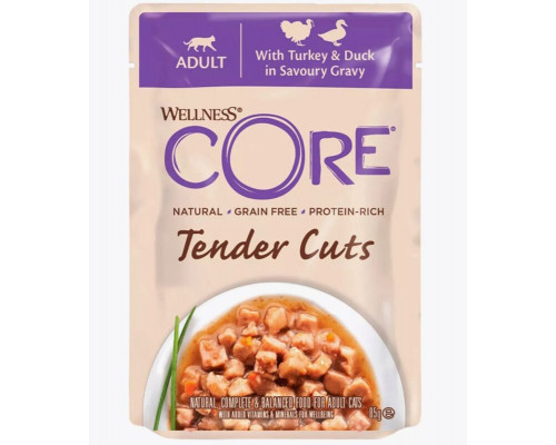 Корм консервированный для кошек CORE TENDER CUTS с индейкой и уткой в соусе, полнорационный, Тайланд, 85г
