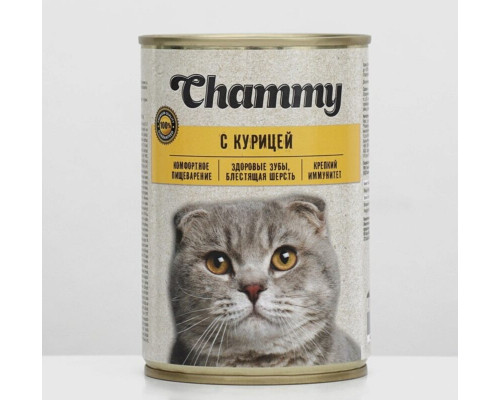 Корм консервированный для кошек CHAMMY с курицей в соусе,неполнорационный, Россия, 415г