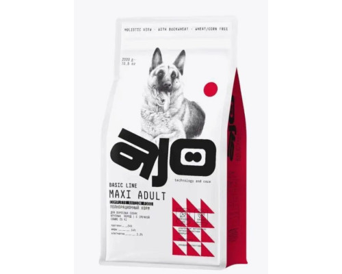 Корм сухой для взрослых собак AJO DOG Maxi Adult индейка с олениной, с гречкой, для крупных пород, полнорационный, Россия, 2кг