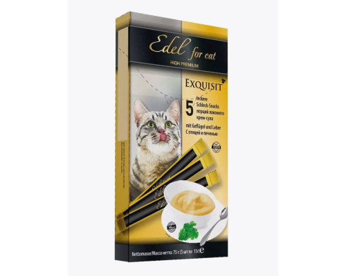 Лакомство для кошек EDEL for cat крем-суп с птицей и печенью, Россия, 75г (5штук по 15г)