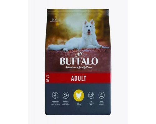 Корм сухой для взрослых собак Mr.BUFFALO Adult с курицей, для средних и крупных пород, полнорационный, Россия, 2кг