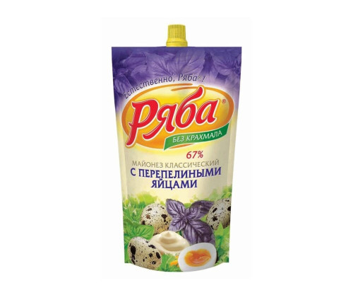 Майонез РЯБА Классический с перепелиными яйцами 67%, Россия, 372г
