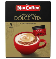 Напиток кофейный MACCOFFEE Cappuccino Dolce Vita растворимый 3в1 с какао-посыпкой, Россия, (5пак*24г)120г