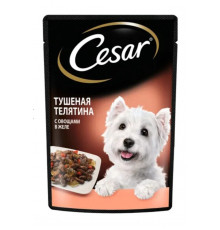 Корм консервированный для взрослых собак CESAR тушеная телятина с овощами в желе, для всех пород, полнорационный, Россия, 85г