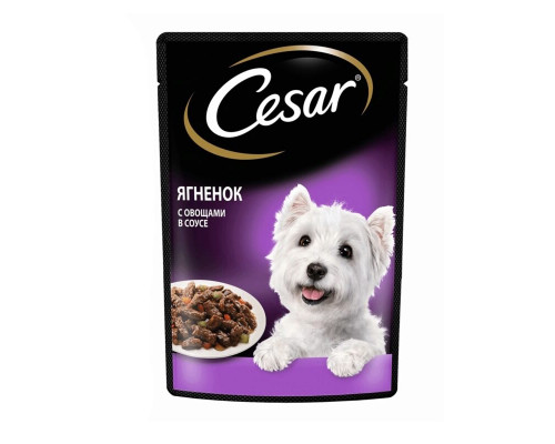Корм консервированный для взрослых собак CESAR ягнёнок с овощами в соусе, для всех пород, полнорационный, Россия, 85г