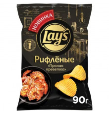 Чипсы картофельные LAY'S Пряная креветка, рифленые, Россия, 90г