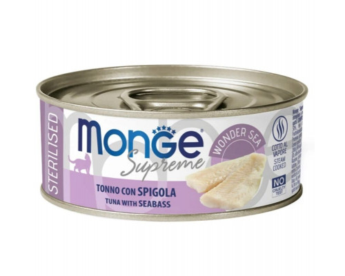 Корм консервированный для стерилизованных кошек MONGE Supreme Sterilized из тунца с морским окунем, дополнительный, Тайланд, 80г
