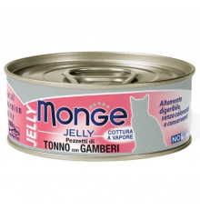 Корм консервированный для кошек MONGE Jelly желтоперый тунец с креветками в желе, дополнительный, Тайланд, 80г