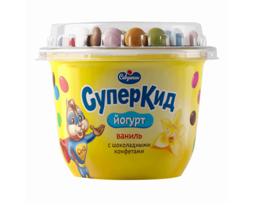 Йогурт САВУШКИН СуперКид ваниль с шоколадными конфетами 2%, без змж, Беларусь, 103г