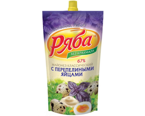 Майонез РЯБА Классический с перепелиными яйцами 67%, Россия, 350г