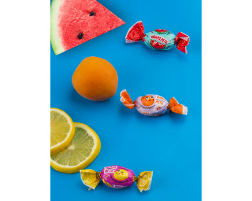 Карамель Капля лета с фруктовой начинкой Микс (со вкусом абрикос,арбуз,лимон), Россия, весовая
