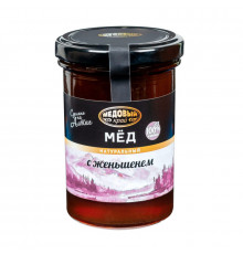 Мёд цветочный МЕДОВЫЙ КРАЙ с женьшенем натуральный, Россия, 300г