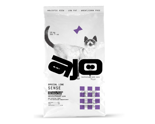 Корм сухой для взрослых кошек с чувствительным пищеварением AJO CAT Sense с олениной, полнорационный, Россия, 10кг