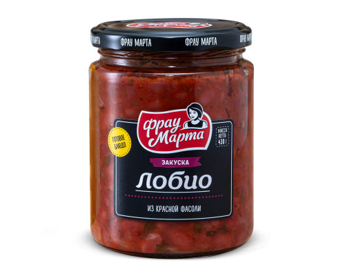 Закуска овощная ФРАУ МАРТА Лобио из красной фасоли в томатном соусе, Беларуст, 430г