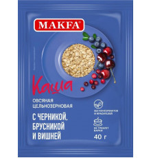 Каша овсяная MAKFA цельнозерновая с черникой, брусникой и вишней, Россия, 40г