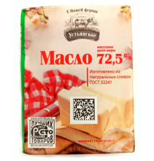 Масло УСТЬЯНСКОЕ Крестьянское сладко-сливочное 72,5% ГОСТ, Россия, 180г