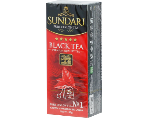 Чай черный SUNDARI Black Tea цейлонский в фильтр пакетах, Шри-Ланка, 50г (25*2г)