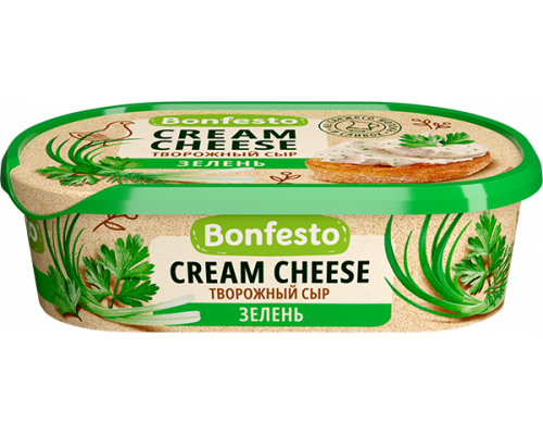 Сыр творожный BONFESTO Cream Cheese Зелень 65%,без змж, Беларусь, 140г