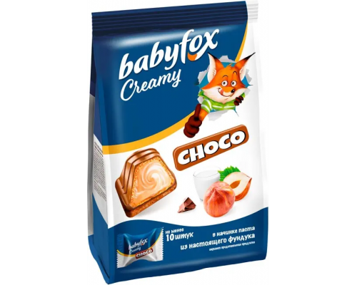 Конфета вафельная BABYFOX Creamy Choco с молочно-ореховой начинкой в молочном шоколаде, Россия, 100г