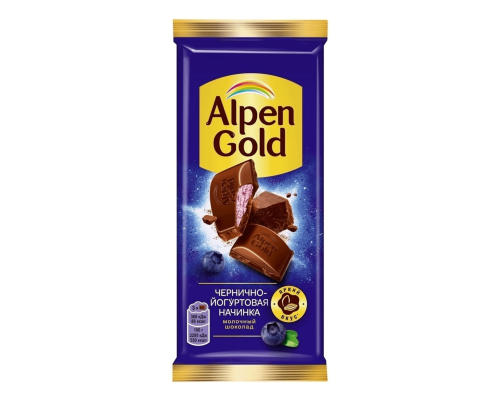 Шоколад молочный ALPEN GOLD Чернично-йогуртовая начинка, Россия, 80г