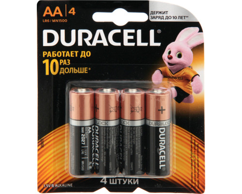 Элементы питания DURACELL АА4 щелочной 4шт