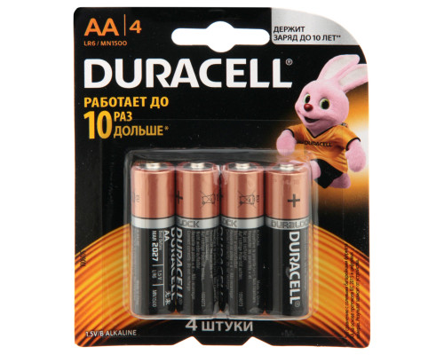 Элементы питания DURACELL АА4 щелочной 4шт
