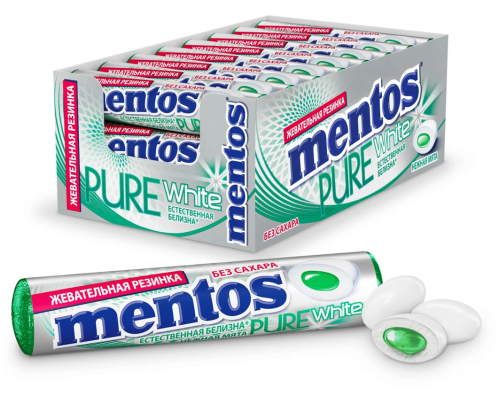 Жевательная резинка MENTOS Pure White со вкусом нежной мяты,15,5г