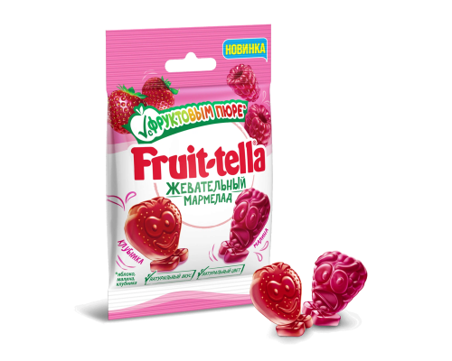 Мармелад жевательный FRUIT-TELLA с фруктовым пюре и вкусами клубники,малины, Россия, 36г