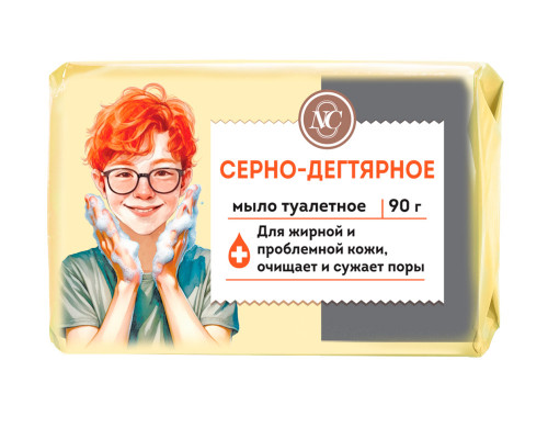 Мыло туалетное твердое НЕВСКАЯ КОСМЕТИКА Серно-дегтярное, Россия, 90г