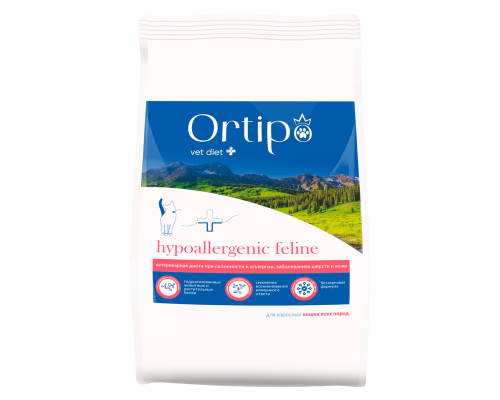 Корм сухой для взрослых кошек ORTIPO Vet Diet Hypoallergenic Feline, при склонности к аллергии, Россия, 0,5кг