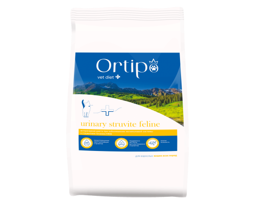 Корм сухой для взрослых кошек ORTIPO Vet Diet Urinary Struvite Feline, при заболеваниях мочеполовой системы, для всех пород, Россия, 0,5кг