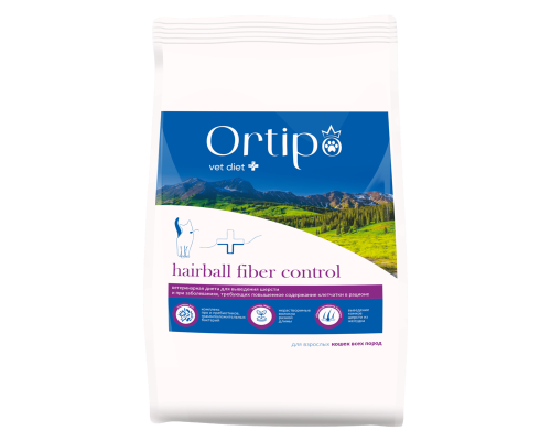 Корм сухой для взрослых кошек ORTIPO Vet Diet Hairball Fiber Control, для всех пород, Россия, 0,5кг