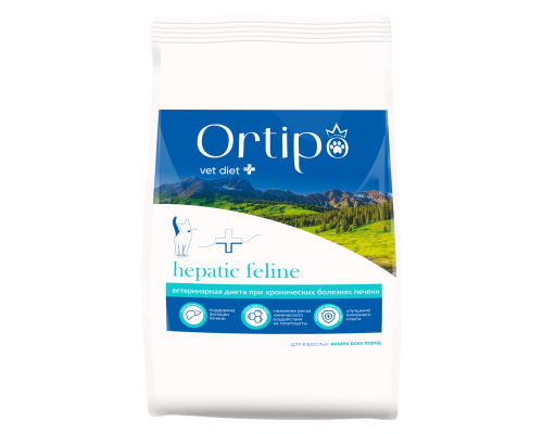 Корм сухой для взрослых кошек ORTIPO Vet Diet Hepatic Feline, при хронических болезнях печени, для всех пород, Россия, 0,5кг