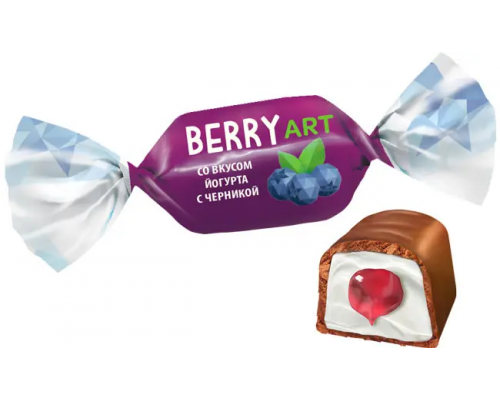 Конфеты желейные BerryArt с начинкой со вкусом йогурта с черникой, Россия, весовые