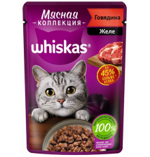 Корм консервированный для взрослых кошек WHISKAS Мясная коллекция, с говядиной, полнорационный, Россия, 75г