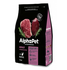 Корм сухой для взрослых  кошек и котов ALPHAPET Superpremium ADULT с говядиной и печенью, полнорационный, Россия, 1,5кг