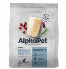 Корм сухой для взрослых кошек и котов ALPHAPET Superpremium Monoprotein Adult Корм сухой из белой рыбы, полнорационный,м/у, Россия, 400г